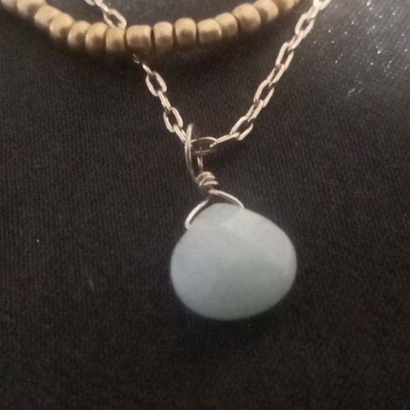 Loft layered gold ,black,silver seed beads with small natural stone pendant - Picture 3 of 9